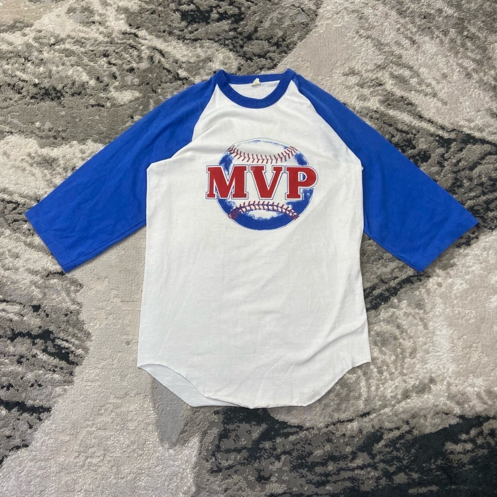 Vintage 80s Screen Stars MVP Baseball Graphic Raglan 3/4 Sleeve T-Shirt